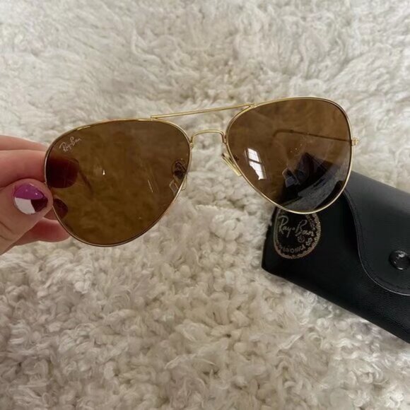 Ray-Ban 3025 Brown Aviator Sunglasses 58mm - Picture 1 of 5